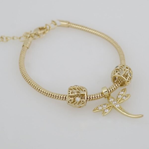 Bracelets Woman/ Manillas Mujer/  14K Real Color/  Three Charms  3mm/ M0023 - Image 2
