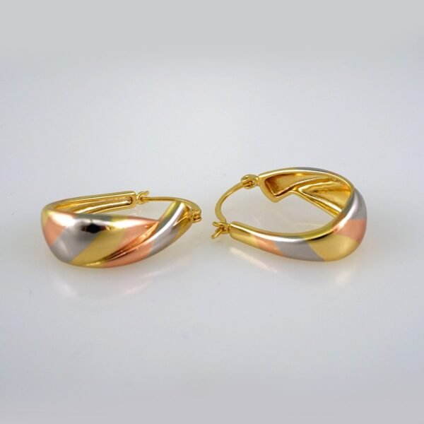 Women Earrings/ Aretes Dama/ Plain/  Three Tone// E635 - Image 2