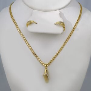 Cadenas & Colgantes & Earrings/ Chain W/Pendants /  14K Real Color/  Zircon Stone/  3mmx45// SET757