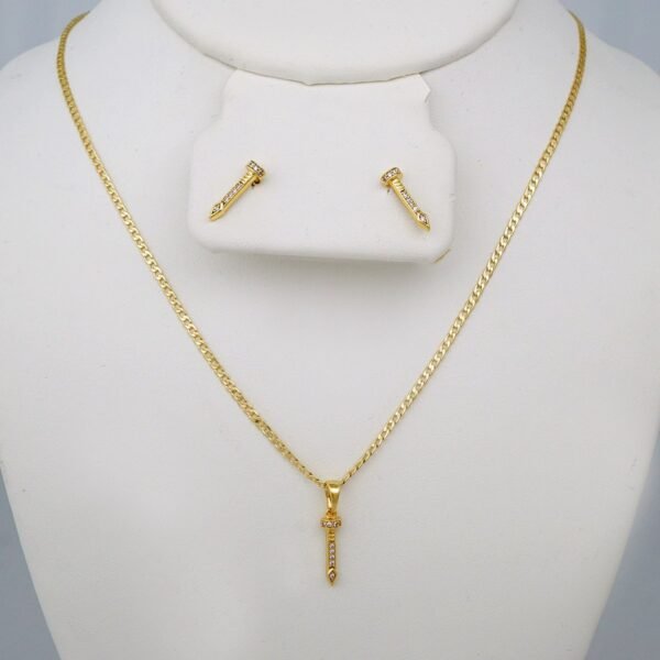 Cadenas & Colgantes & Earrings/ Chain W/Pendants /  14K Real Color/  Zircon Stone/ 2mmx45// SET759