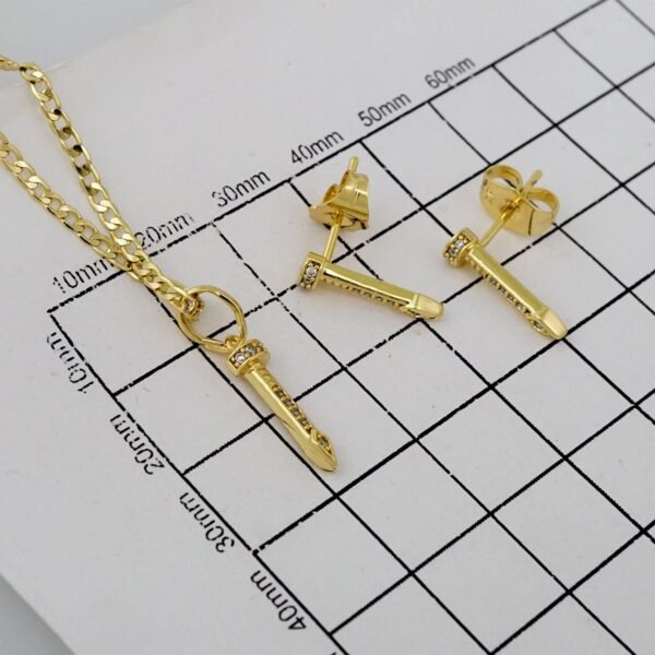 Cadenas & Colgantes & Earrings/ Chain W/Pendants /  14K Real Color/  Zircon Stone/ 2mmx45// SET759 - Image 3