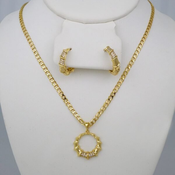 Cadenas & Colgantes & Earrings/ Chain W/Pendants /  14K Real Color/  Zircon Stone/  3mmx45// SET760