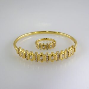 Women Bangles & Rings/ Pulsos Dama c/Anillo/  Zircon Stone/  14K Real Color// P338