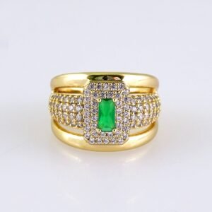 R636 RING - ANILLO - Zircon Stone - 14K Real Color - Green