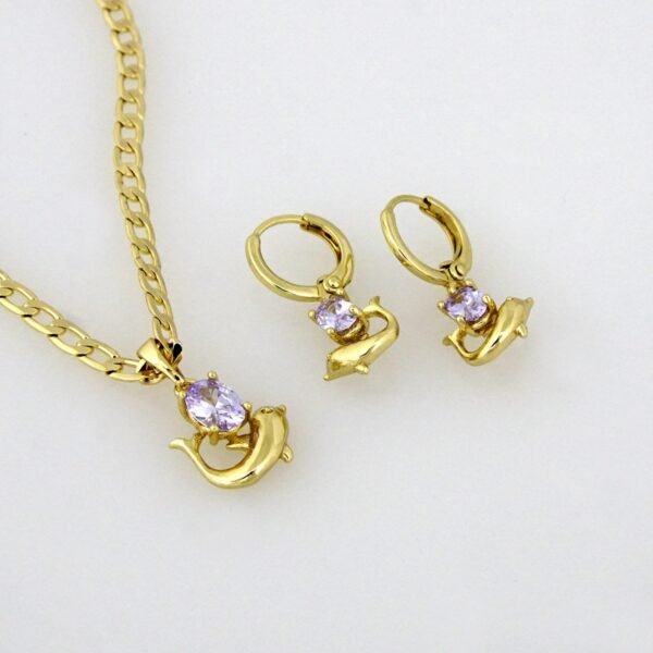 Cadenas & Colgantes & Aretes / Chain W & Pendants & Earrings/  14K Real Color/  Zircon Stone/ 3mm x 45 cm// SET109 - Image 3