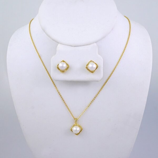 Cadenas & Colgantes & Earrings- Chain W Pendants-14K Real Color-Pearl- Stainless Steel- 2mmx45cm-SET1322