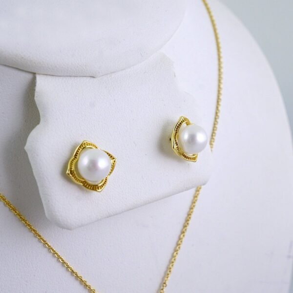 Cadenas & Colgantes & Earrings- Chain W Pendants-14K Real Color-Pearl- Stainless Steel- 2mmx45cm-SET1322 - Image 2
