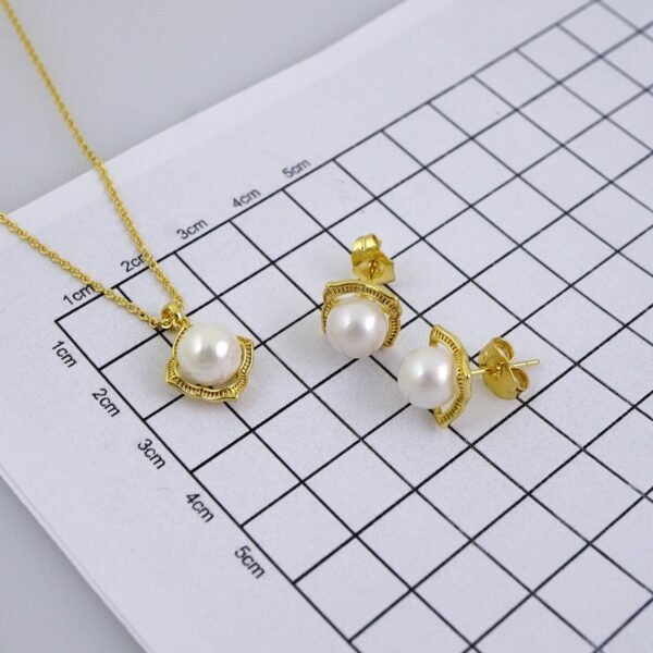 Cadenas & Colgantes & Earrings- Chain W Pendants-14K Real Color-Pearl- Stainless Steel- 2mmx45cm-SET1322 - Image 4