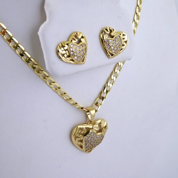 Cadenas & Colgantes & Earrings- Chain W Pendants-14K Real Color-Zircone Stone -Stainless Steel-4mmx45cm-SET1330 - Image 2