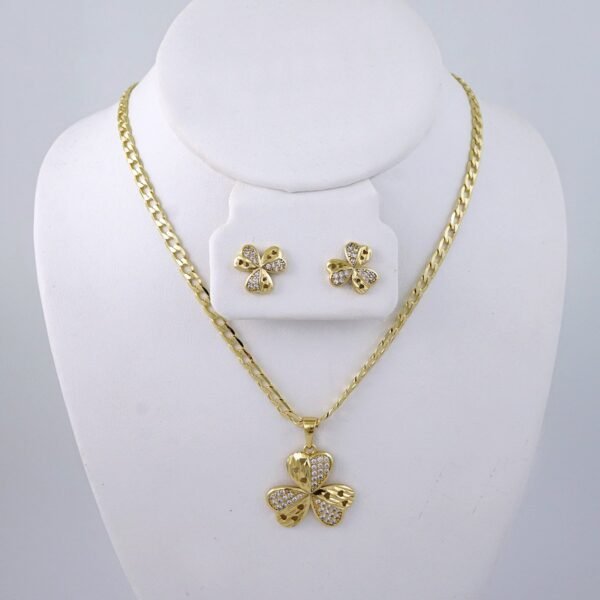 Cadenas & Colgantes & Earrings- Chain W Pendants- 14K Real Color- Zircone Stone - Stainless Steel- 4mmx45cm-SET1331