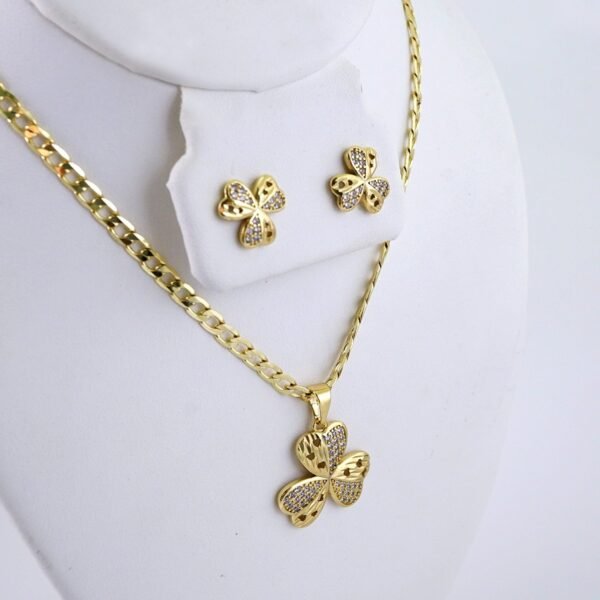 Cadenas & Colgantes & Earrings- Chain W Pendants- 14K Real Color- Zircone Stone - Stainless Steel- 4mmx45cm-SET1331 - Image 2