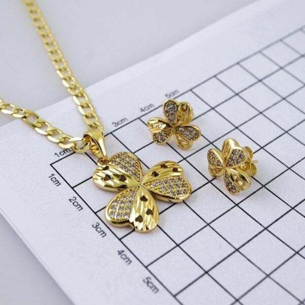 Cadenas & Colgantes & Earrings- Chain W Pendants- 14K Real Color- Zircone Stone - Stainless Steel- 4mmx45cm-SET1331 - Image 3