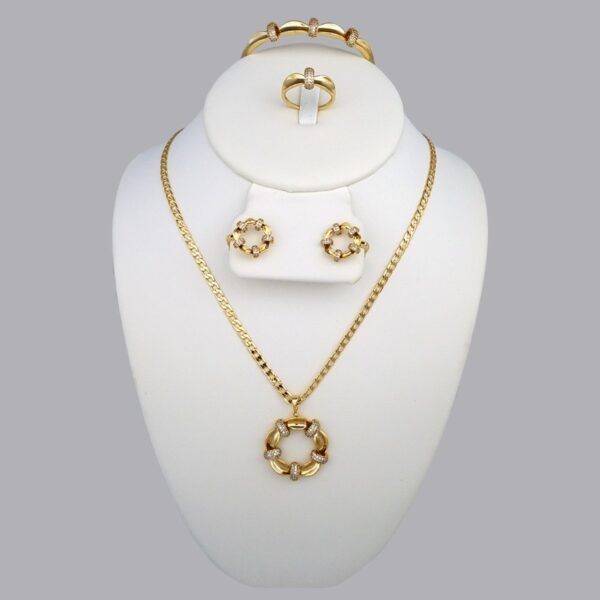 Cadenas & Colgantes & Earrings & Bangles/ Chain W/Pendants/Pulsos Dama/14K Real Color/Zircon Stone// SET346