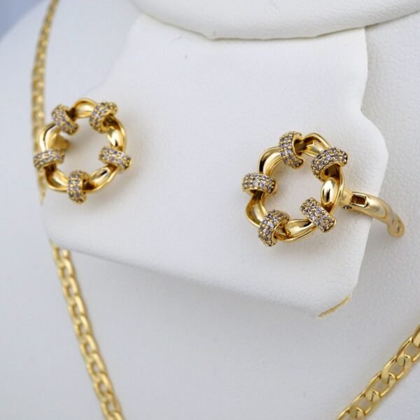 Cadenas & Colgantes & Earrings & Bangles/ Chain W/Pendants/Pulsos Dama/14K Real Color/Zircon Stone// SET346 - Image 3