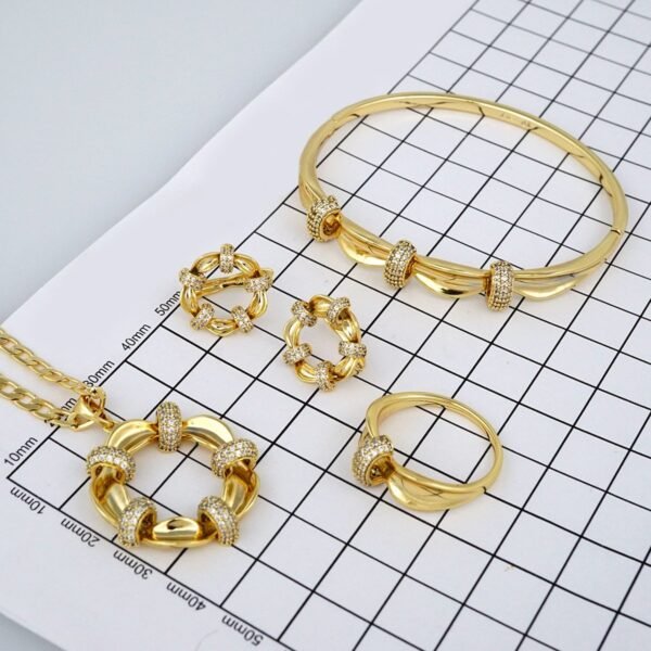 Cadenas & Colgantes & Earrings & Bangles/ Chain W/Pendants/Pulsos Dama/14K Real Color/Zircon Stone// SET346 - Image 5