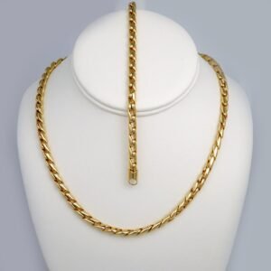 Gargantilla & Pulsera / Choker W/ Bracelet/ 14K Real Color/ Plain/ 6mm x 45cm// SET390