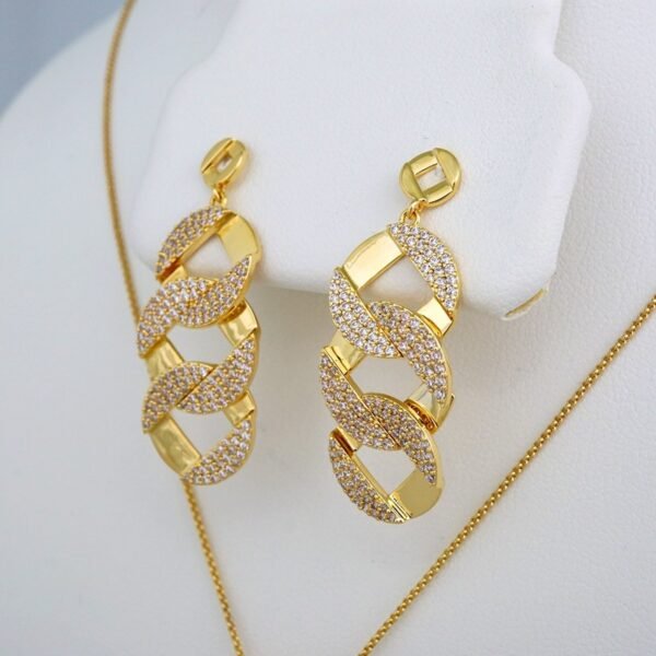 Cadenas & Colgantes & Earrings/ Chain W/Pendants /14K Real Color/Zircon Stone/ 2mmx45cm// SET513 - Image 2