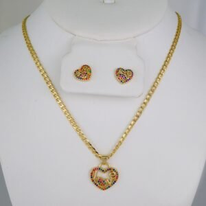 Cadenas & Colgantes & Earrings/ Chain W/Pendants /  14K Real Color/  Zircon Stone/  3mmx45// SET648