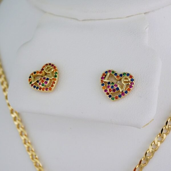 Cadenas & Colgantes & Earrings/ Chain W/Pendants /  14K Real Color/  Zircon Stone/  3mmx45// SET648 - Image 2