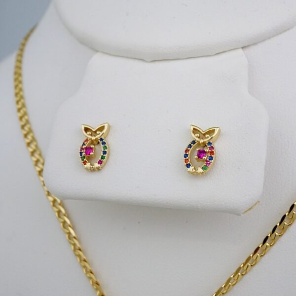 Cadenas & Colgantes & Earrings/ Chain W/Pendants /  14K Real Color/  Zircon Stone/  3mmx45// SET671 - Image 2