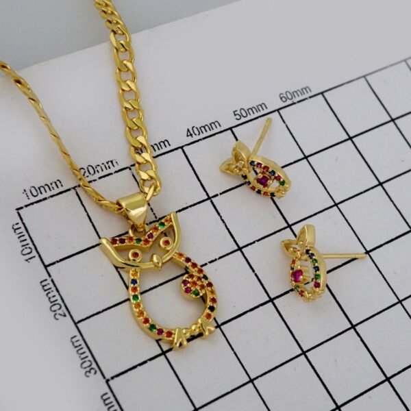 Cadenas & Colgantes & Earrings/ Chain W/Pendants /  14K Real Color/  Zircon Stone/  3mmx45// SET671 - Image 4