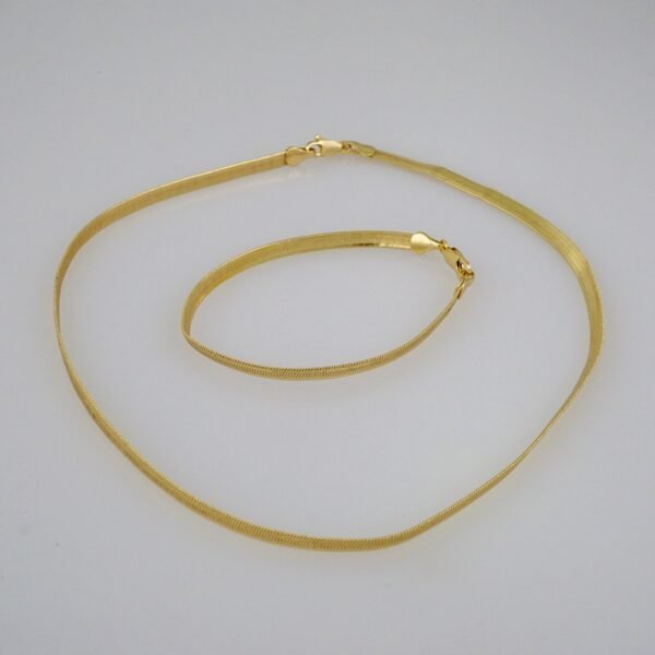 Gargantilla & Manilla / Choker W/ Bracelet/  14K Real Color/  Plain/  4mm x 45cm// SET691 - Image 2