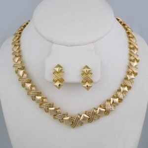 Gargantilla & Aretes / Choker W/ Earrings/ 14K Real Color/ Plain/ 10mm x 42cm// SET693