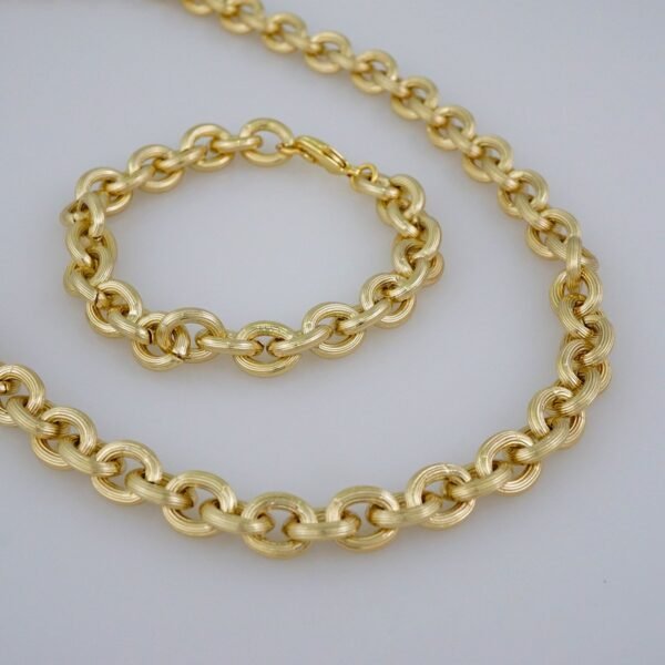 Gargantilla & Pulsera / Choker W/ Bracelet/ 14K Real Color/ Plain/ 8mm x 45cm// SET694 - Image 4