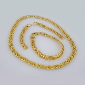 Gargantilla & Pulsera, Aretes / Choker W/ Bracelet/ Earrings/14K Real Color/ Plain/ 8mm x 45cm// SET695