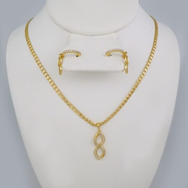 Cadenas & Colgantes & Earrings/ Chain W/Pendants /  14K Real Color/  Zircon Stone/  3mmx45// SET696