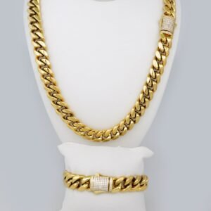 Cadenas & Pulseras/ Chain & Bracelet/  14K Real Color/Zircon Stone/  Estilo Monaco/14mmx60cm// SET724