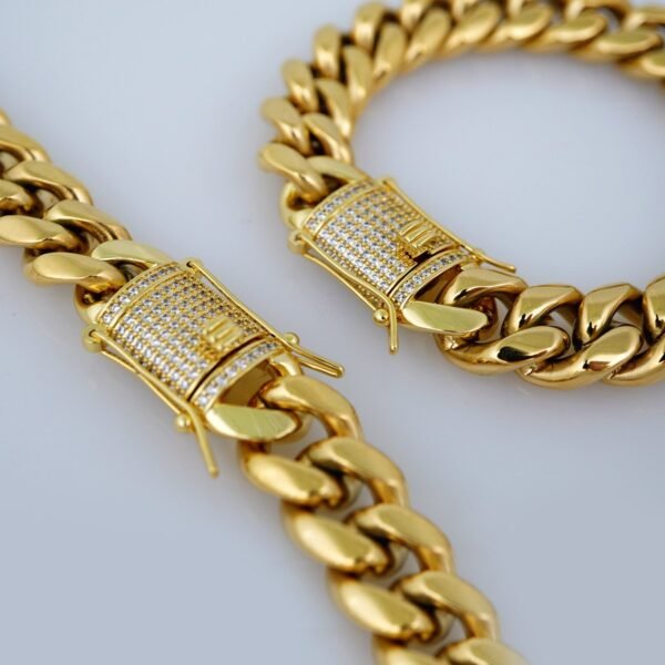 Cadenas & Pulseras/ Chain & Bracelet/  14K Real Color/Zircon Stone/Cierre Original/  14mmx60cm//SET725 - Image 2