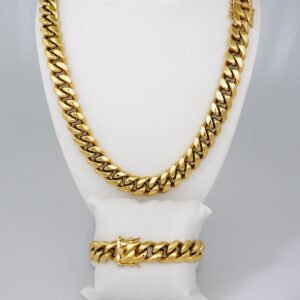 Cadenas & Pulseras/ Chain & Bracelet/  14K Real Color/Plain/Cierre Original/  14mmx60cm// SET726