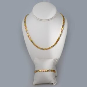 Gargantilla & Pulsera / Choker W/ Bracelet/ Three Tone/ Plain/ 6mm x 45cm// SET744