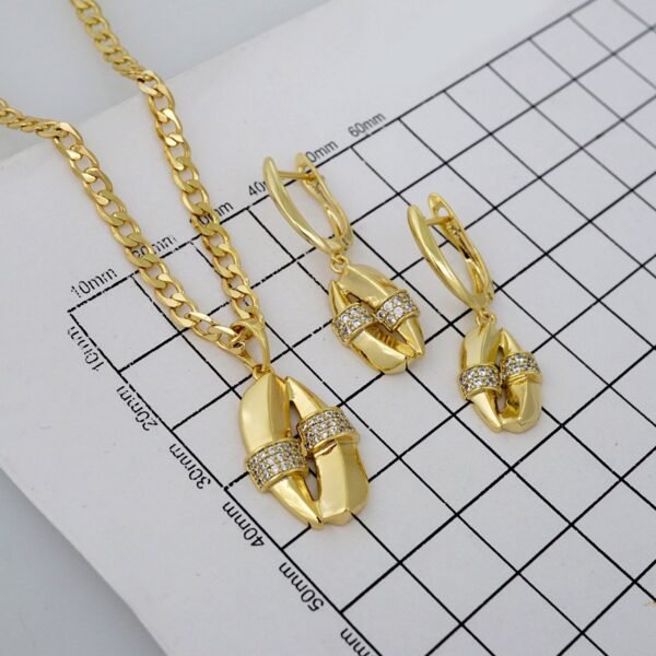 Cadenas & Colgantes & Earrings/ Chain W/Pendants /  14K Real Color/  Zircon Stone/  3mmx45// SET762 - Image 3