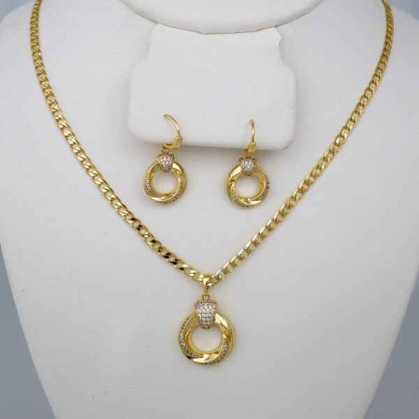 Cadenas & Colgantes & Earrings/ Chain W/Pendants /  14K Real Color/  Zircon Stone/  3mmx45// SET763