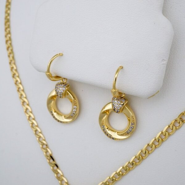 Cadenas & Colgantes & Earrings/ Chain W/Pendants /  14K Real Color/  Zircon Stone/  3mmx45// SET763 - Image 2