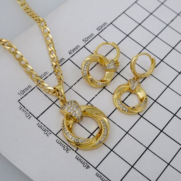 Cadenas & Colgantes & Earrings/ Chain W/Pendants /  14K Real Color/  Zircon Stone/  3mmx45// SET763 - Image 3