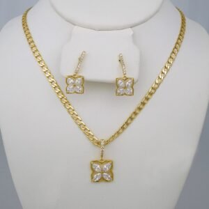 Cadenas & Colgantes & Earrings/ Chain W/Pendants /  14K Real Color/  Zircon Stone/  4mmx45// SET764