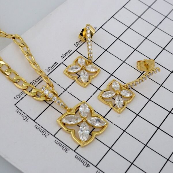 Cadenas & Colgantes & Earrings/ Chain W/Pendants /  14K Real Color/  Zircon Stone/  4mmx45// SET764 - Image 3