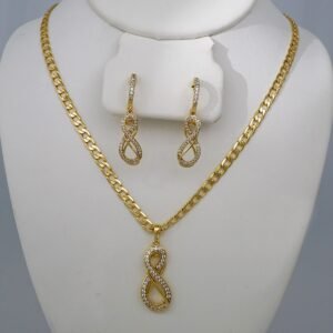 Cadenas & Colgantes & Earrings/ Chain W/Pendants /  14K Real Color/  Zircon Stone/  4mmx45// SET765