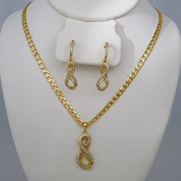 Cadenas & Colgantes & Earrings/ Chain W/Pendants /  14K Real Color/  Zircon Stone/  4mmx45// SET765