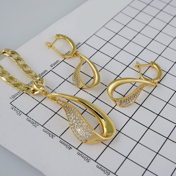 Cadenas & Colgantes & Earrings/ Chain W/Pendants /  14K Real Color/  Zircon Stone/  6mmx45cm// SET775 - Image 4