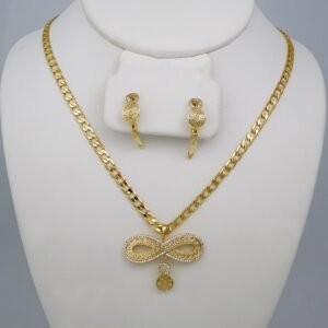Cadenas & Colgantes & Earrings/ Chain W/Pendants /  14K Real Color/  Zircon Stone/  4mmx45cm// SET781