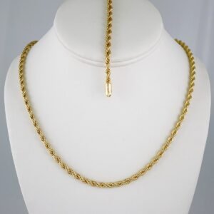 Gargantilla & Pulsera / Choker W/ Bracelet/  14K Real Color/  Plain/  4mm x 45cm// SET788