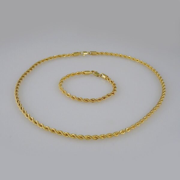 Gargantilla & Pulsera / Choker W/ Bracelet/  14K Real Color/  Plain/  4mm x 45cm// SET788 - Image 3