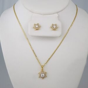 Cadenas & Colgantes & Earrings/ Chain W/Pendants /  14K Real Color/  Zircon Stone/  2mmx45cm// SET832