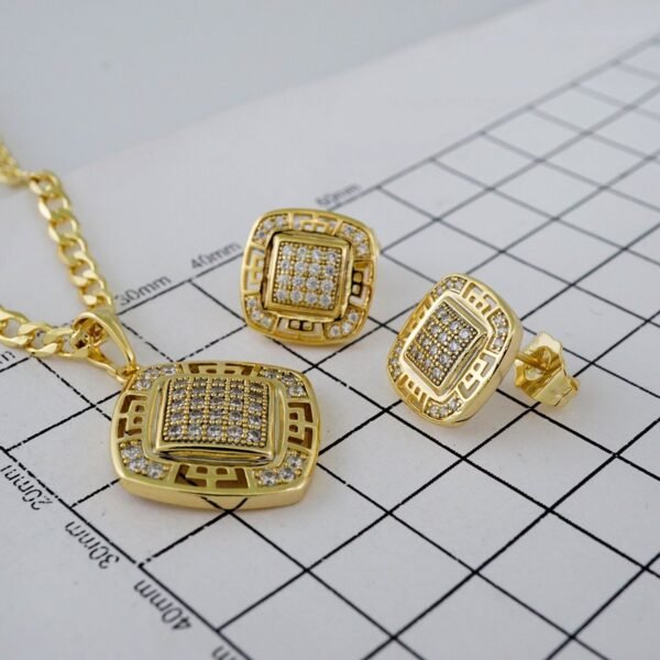 Cadenas & Colgantes & Earrings/ Chain W/Pendants /  14K Real Color/  Zircon Stone/  3mmx45cm//SET848 - Image 4