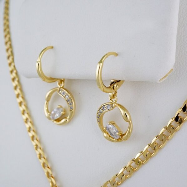 Cadenas & Colgantes & Earrings/ Chain W/Pendants /  14K Real Color/  Zircon Stone/  3mmx45cm// SET850 - Image 2