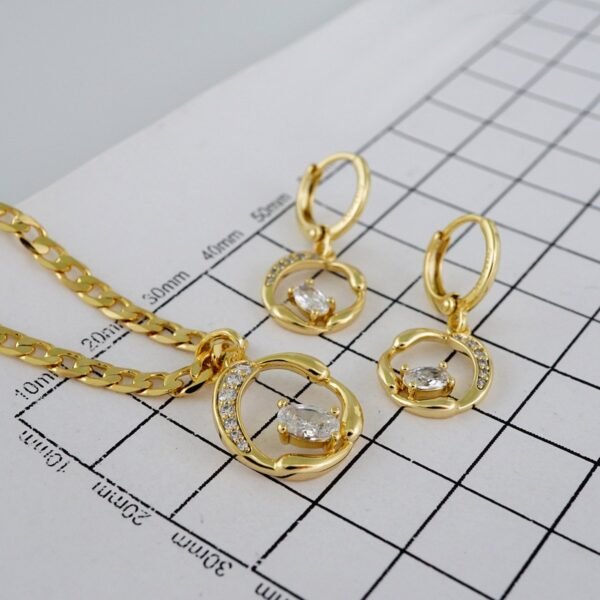 Cadenas & Colgantes & Earrings/ Chain W/Pendants /  14K Real Color/  Zircon Stone/  3mmx45cm// SET850 - Image 4